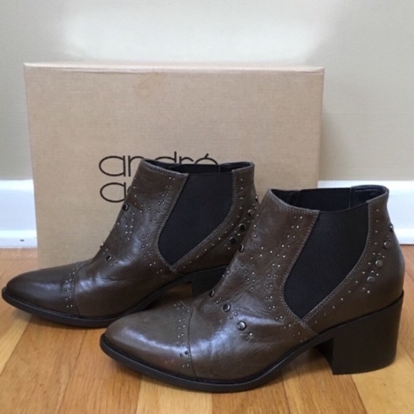 ANDRE ASSOUS ‘Frankie’ Brown Calf Leather Studded Bootie Size 7 - Picture 6 of 8